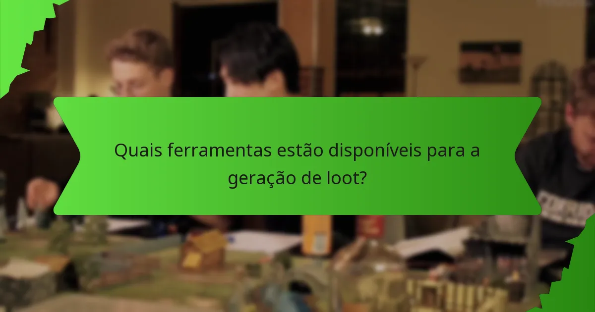 Quais ferramentas estão disponíveis para a geração de loot?